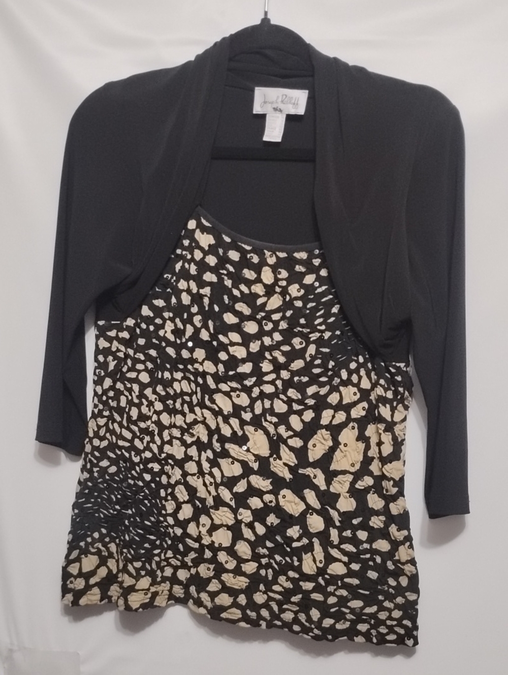 Joseph Ribkoff Black And Beige Abstract Layered Built-in- Attach Black 3/4 Slve